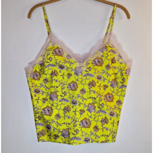 VICTORIA'S SECRET Yellow Floral Lace Trim Camisole Tank Sz L Romantic Fairy Y2K - Picture 2 of 9